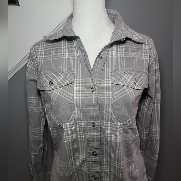 CARHARTT Woman Rugged Flex Button Plaid Shirt Cotton Stretch Long Tab Sleeve S - Picture 3 of 6